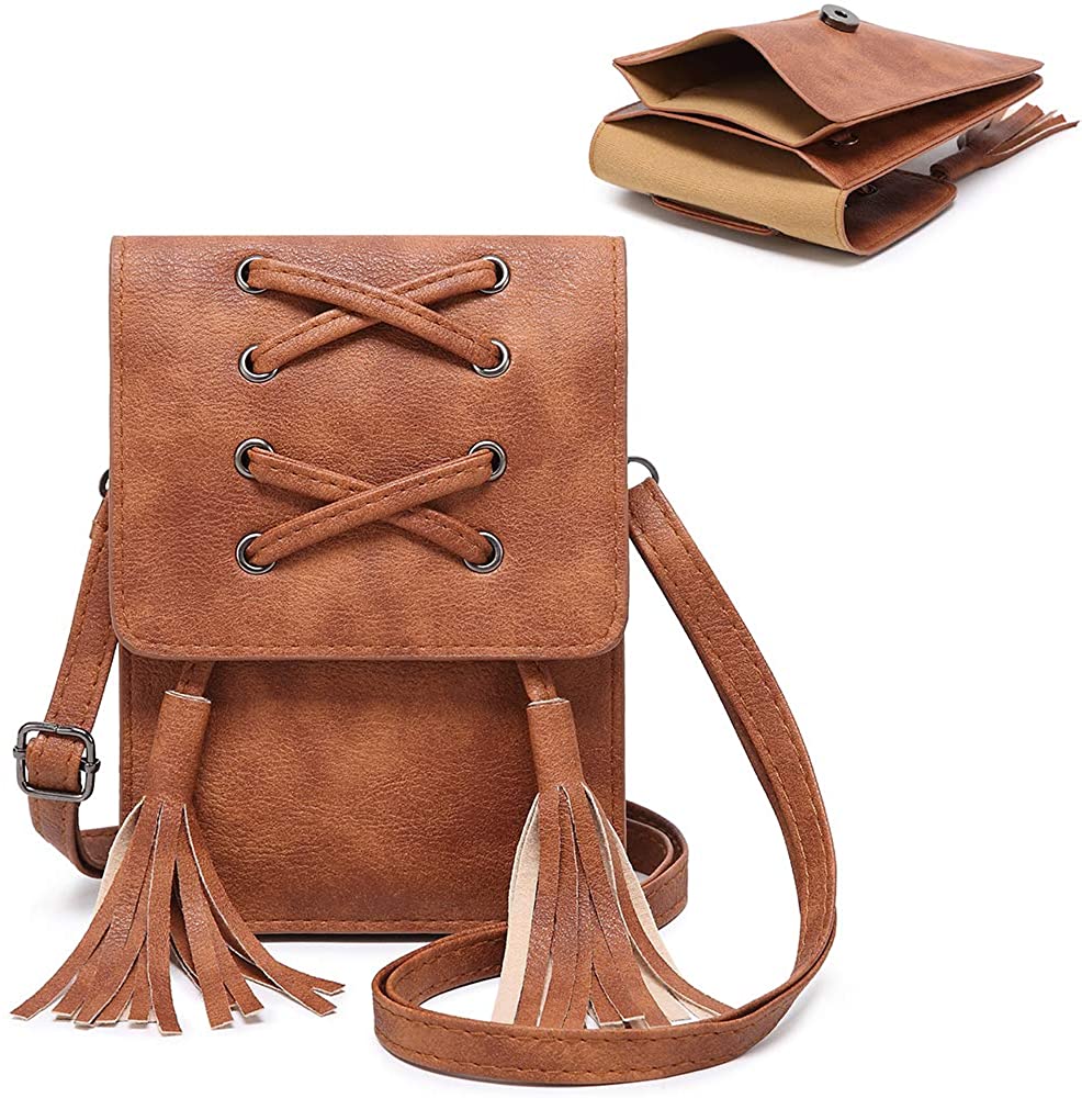 Price:$13.99 ZVE Small Leather Crossbody Cellphone Shoulder Bag for Women, Smartphone Wallet Purse with Removable Strap for Shopping -Brown  Handbags   
