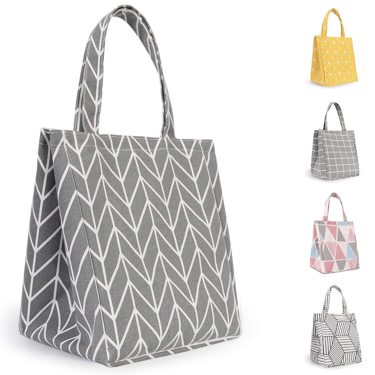Price:$9.99    Buringer Insulated Lunch Bag with Inner Pocket Printed Canvas Fabric Reusable Cooler Tote Box for Ladies Woman Man School Work Picnic (Upgraded Gray Geometric Pattern)  Kitchen & Dining