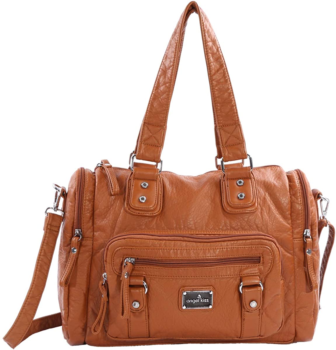 Price:$49.99    Angelkiss Women's Soft Leather Satchel Top-handle Bag Handbags and Purses Casual Shoulder Bags Brown  Shoes