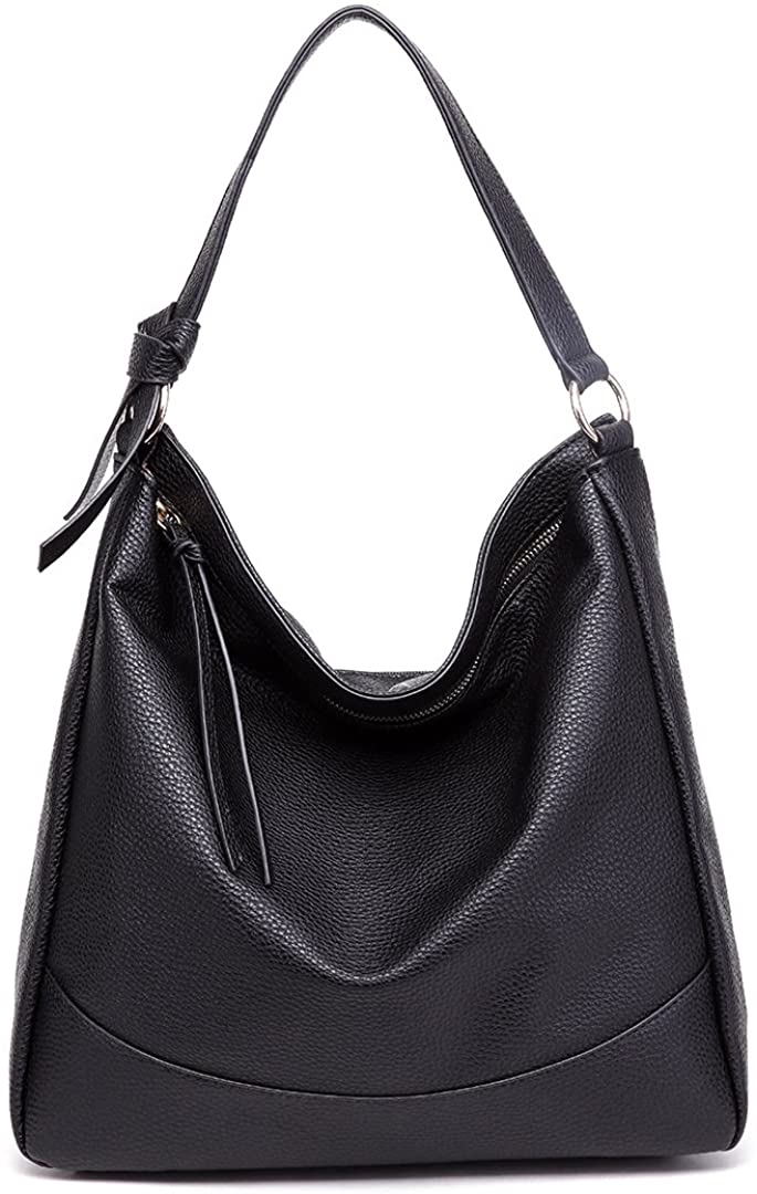 Price:$14.99    Miss Lulu Hobo Shoulder Bags Handbags for Women Soft PU Leather Ladies Black Tote Bag (1761 Black)  Shoes