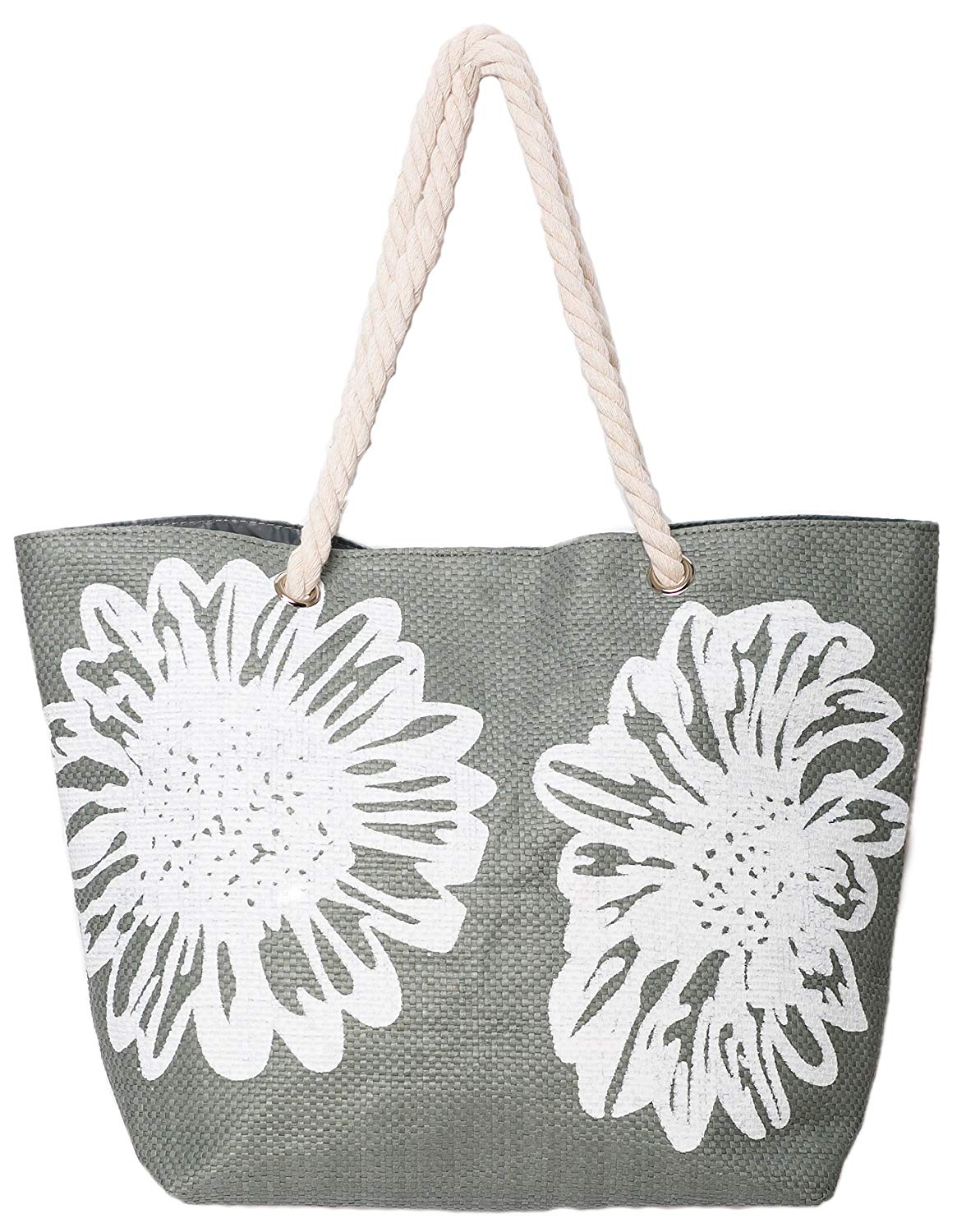 Price:$17.99    Beach Bag Tote Bags for Women Ladies Large Summer Shoulder Bag With Pocket Carrier Bag Flower (Gray)  Clothing