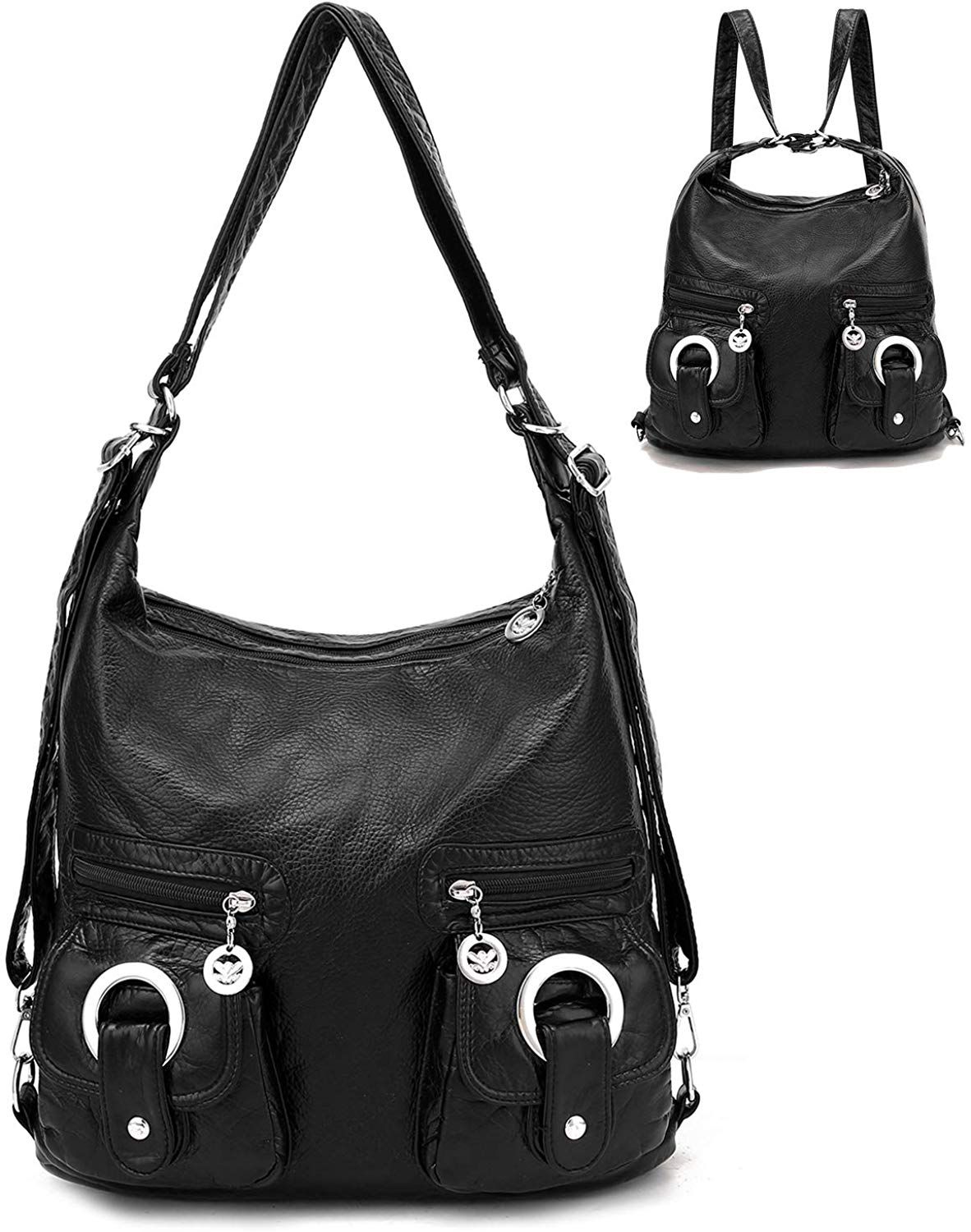 Price:$11.90    Shoulder Bag for Women Soft Leather Hobo Bag Multifunctional Girls Fashion Backpack Purse Casual Daypack Tote Bag,Black  Shoes