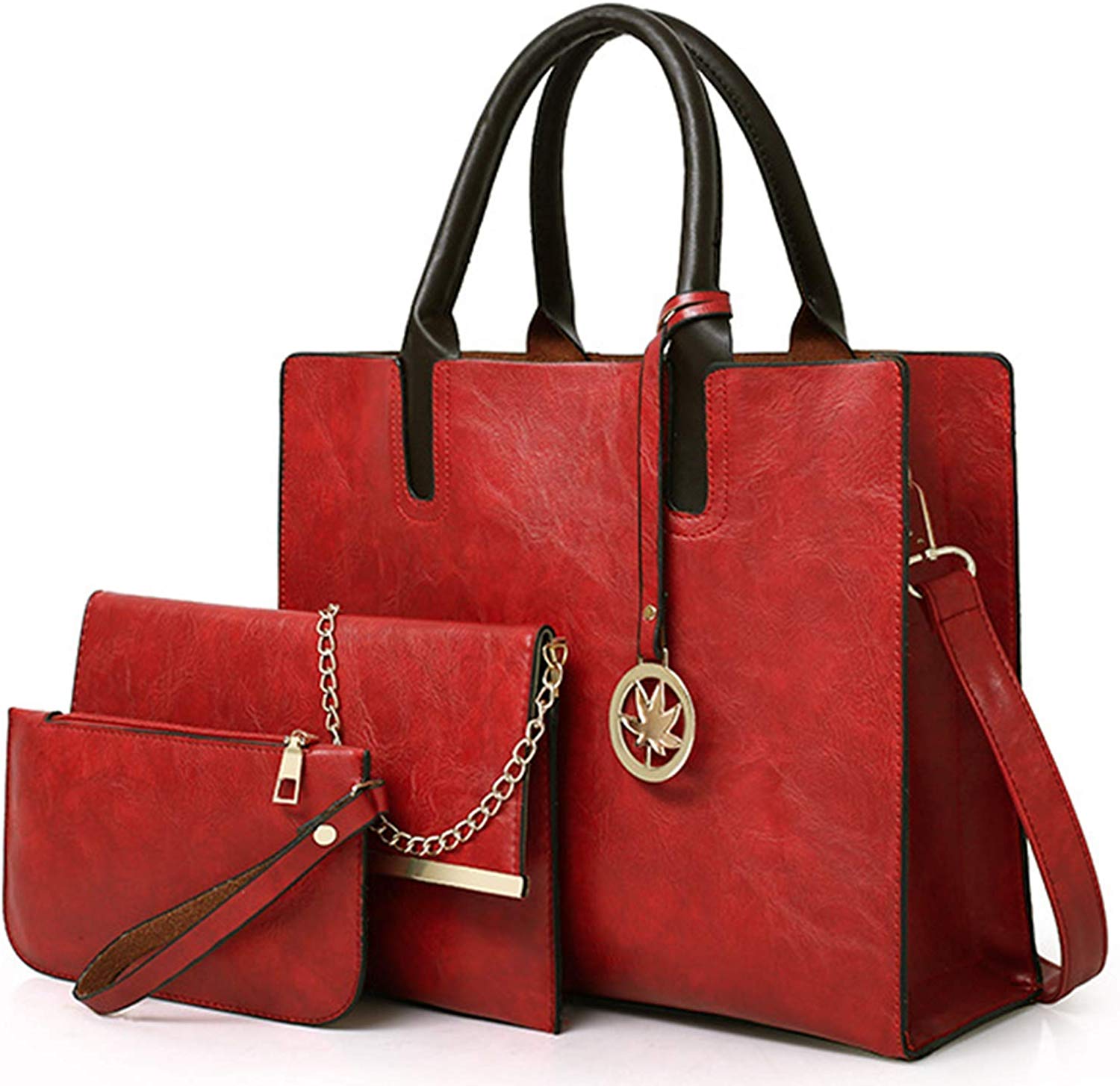 Price:$29.99    Women Fashion Handbags Tote Shoulder Bags Top Handle Satchel Purse Set 3pcs (Red)  Shoes