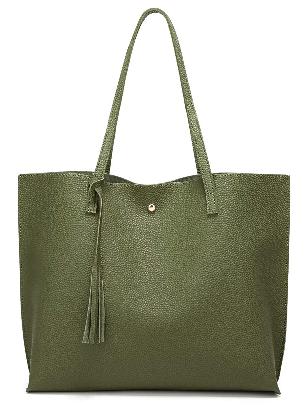 Price:$14.29    Women's Soft Faux Leather Tote Shoulder Bag from Dreubea, Big Capacity Tassel Handbag Army Green  Shoes