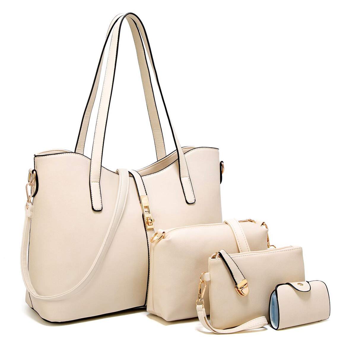 Price:$27.92 YTL Women Fashion Synthetic Leather Handbags+Shoulder Bag+Purse+Card Holder 4pcs Set Tote  Handbags   