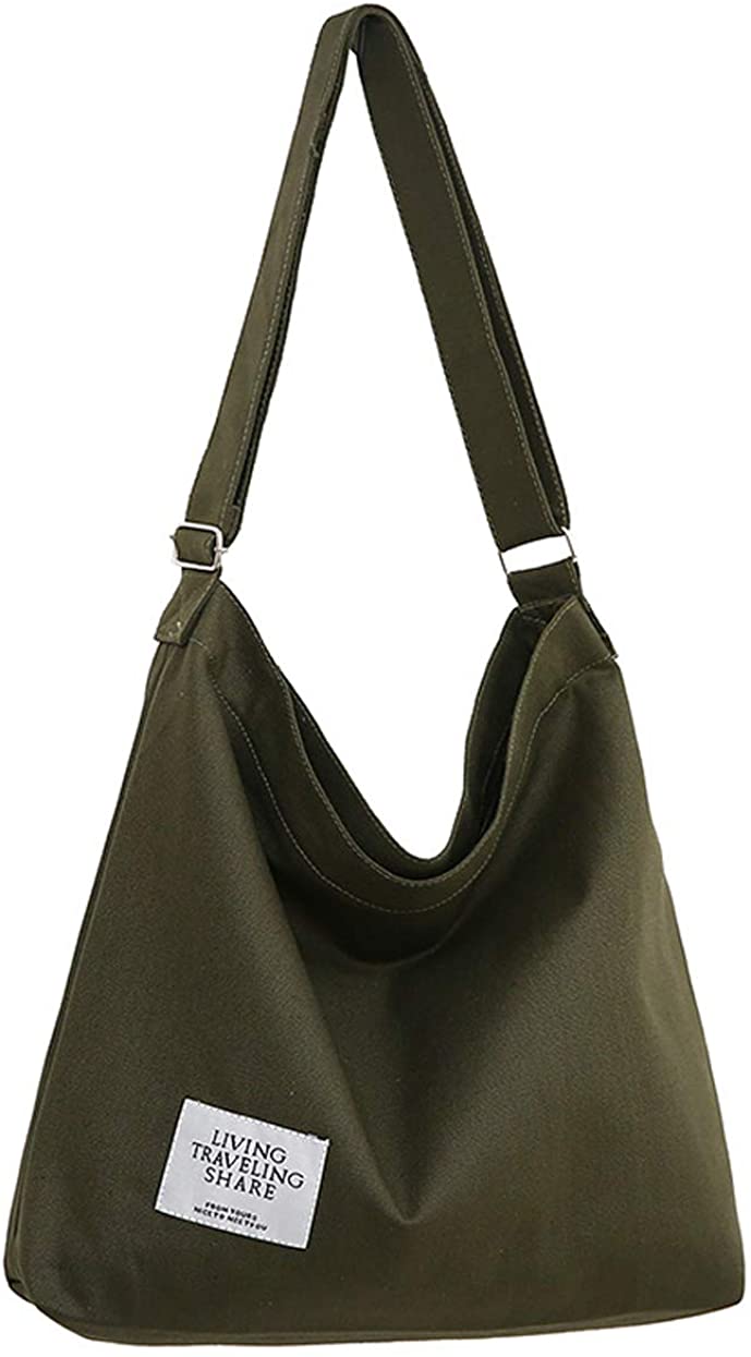 Price:$15.99    Covelin Women's Retro Large Size Canvas Shoulder Bag Hobo Crossbody Handbag Casual Tote Army Green  Shoes