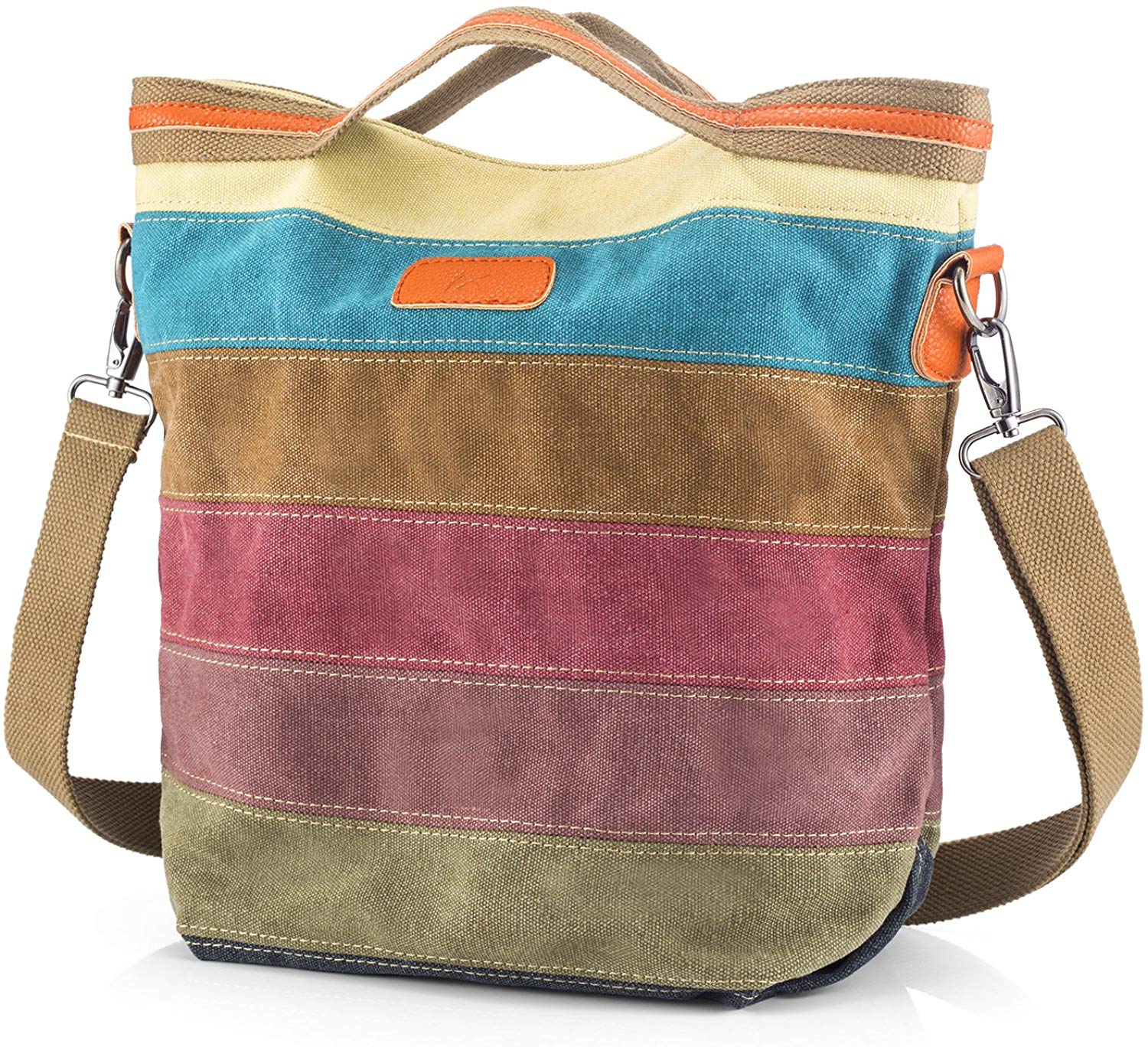 Price:$19.98 Canvas Handbag SNUG STAR Multi-Color Striped Lattice Cross Body Shoulder Purse Bag Tote-Handbag for Women  Handbags   