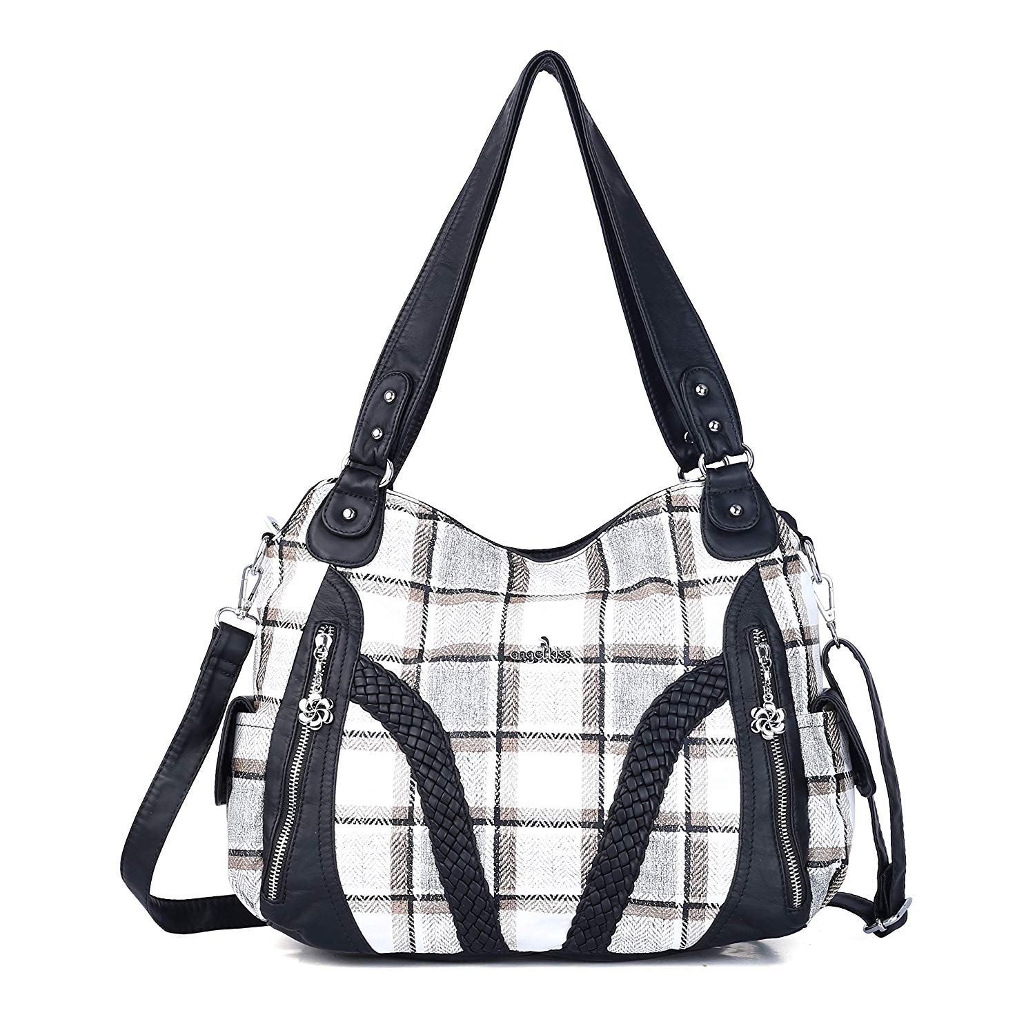 Price:$34.04    Angelkiss Women Top Handle Satchel Handbags Shoulder Bag Messenger Tote Washed Leather Purses Bag … (7G-Black)  Clothing