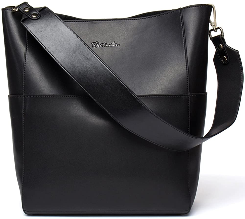 Price:$69.99    BOSTANTEN Women's Leather Designer Handbags Tote Purses Shoulder Bucket Bags Black  Shoes
