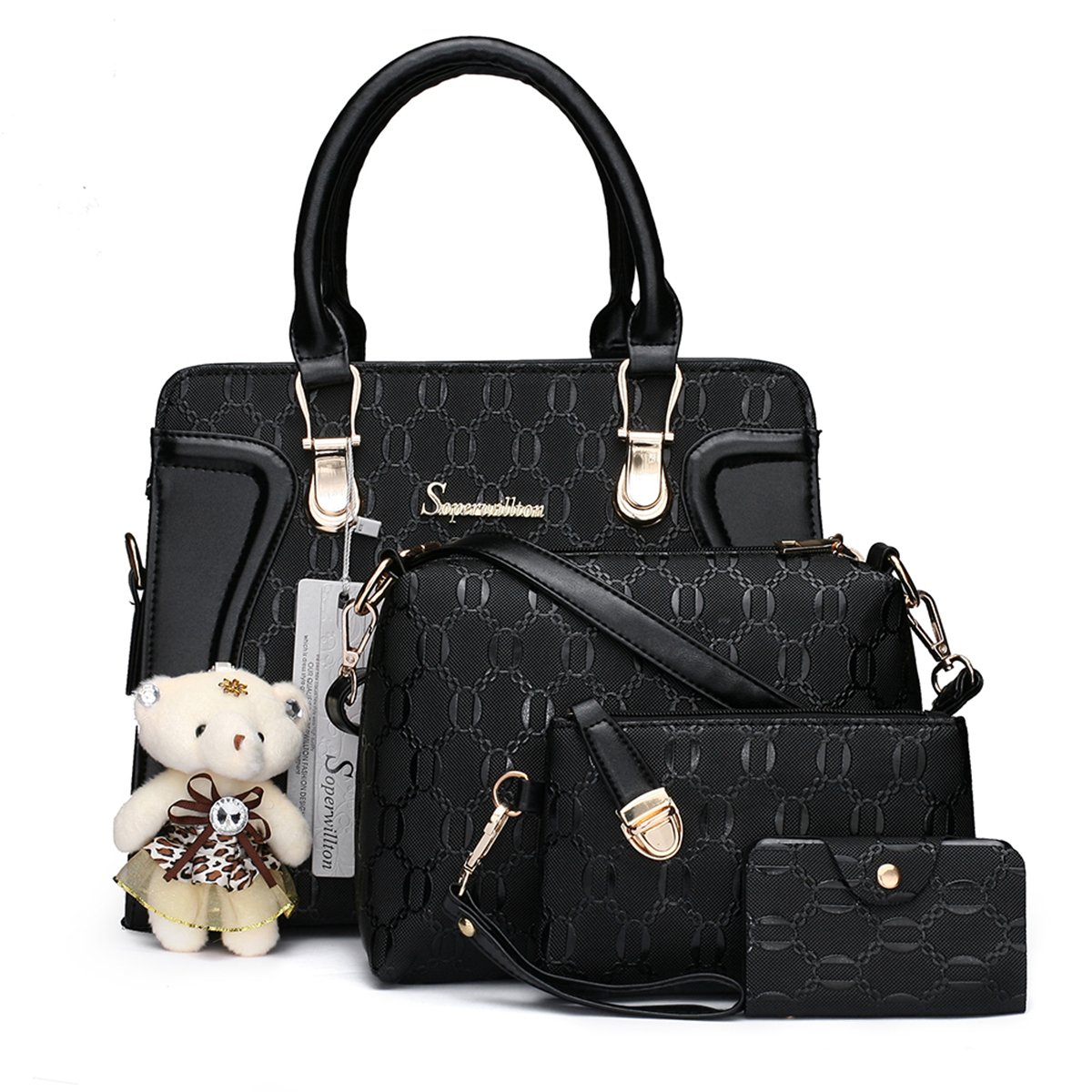 Price:$35.99    Soperwillton Handbag for Women Tote Bag Shoulder Bags Satchel 4pcs Purse Set  Shoes