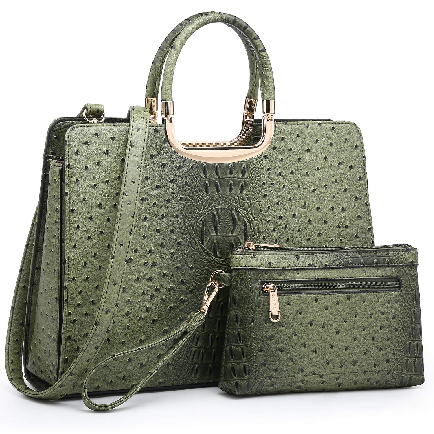 Price:$41.99 Women's Fashion Handbag Ladies Tote Shoulder Bags Satchel Purse Top Handle Work Bag with Matching Wallet (5-ostrich green wallet set)  Handbags   