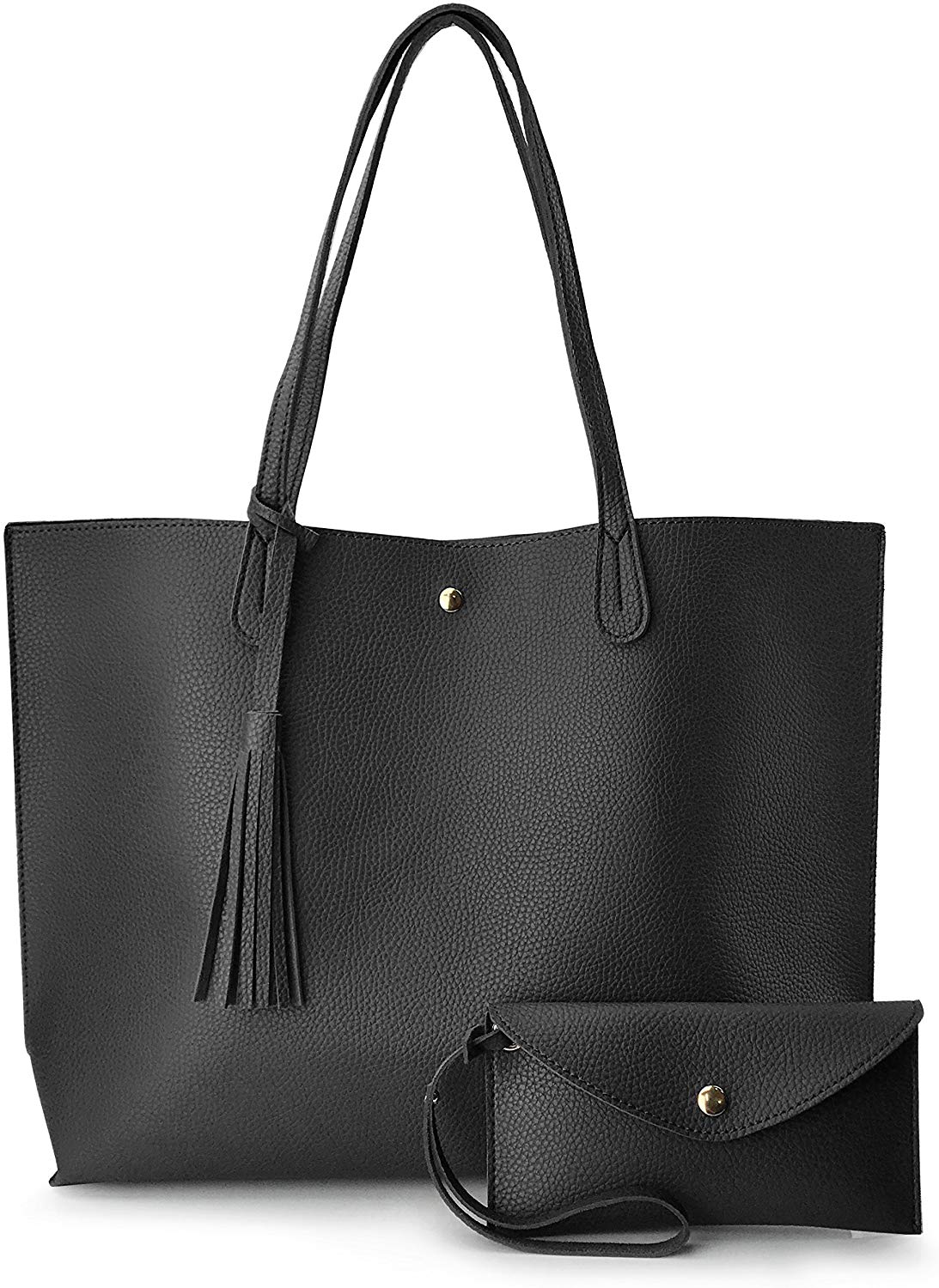 Price:$19.90    Minimalist Clean Cut Pebbled Faux Leather Tote Womens Shoulder Handbag (Black)  Shoes