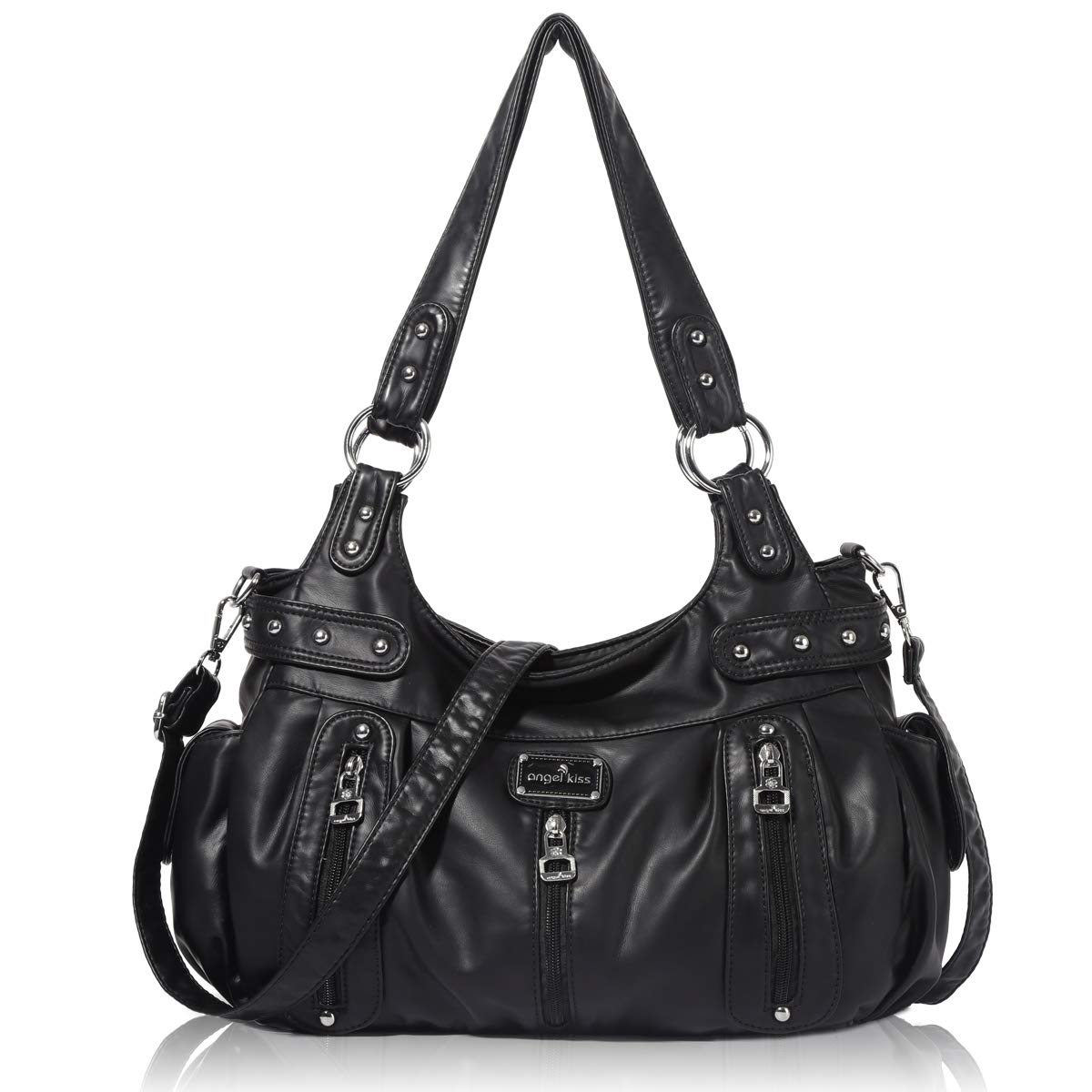Price:$36.99    Handbag Hobo Women Handbag Roomy Multiple Pockets Street ladies' Shoulder Bag Fashion PU Tote Satchel Bag for Women (AK19244#-7#Black)  Shoes