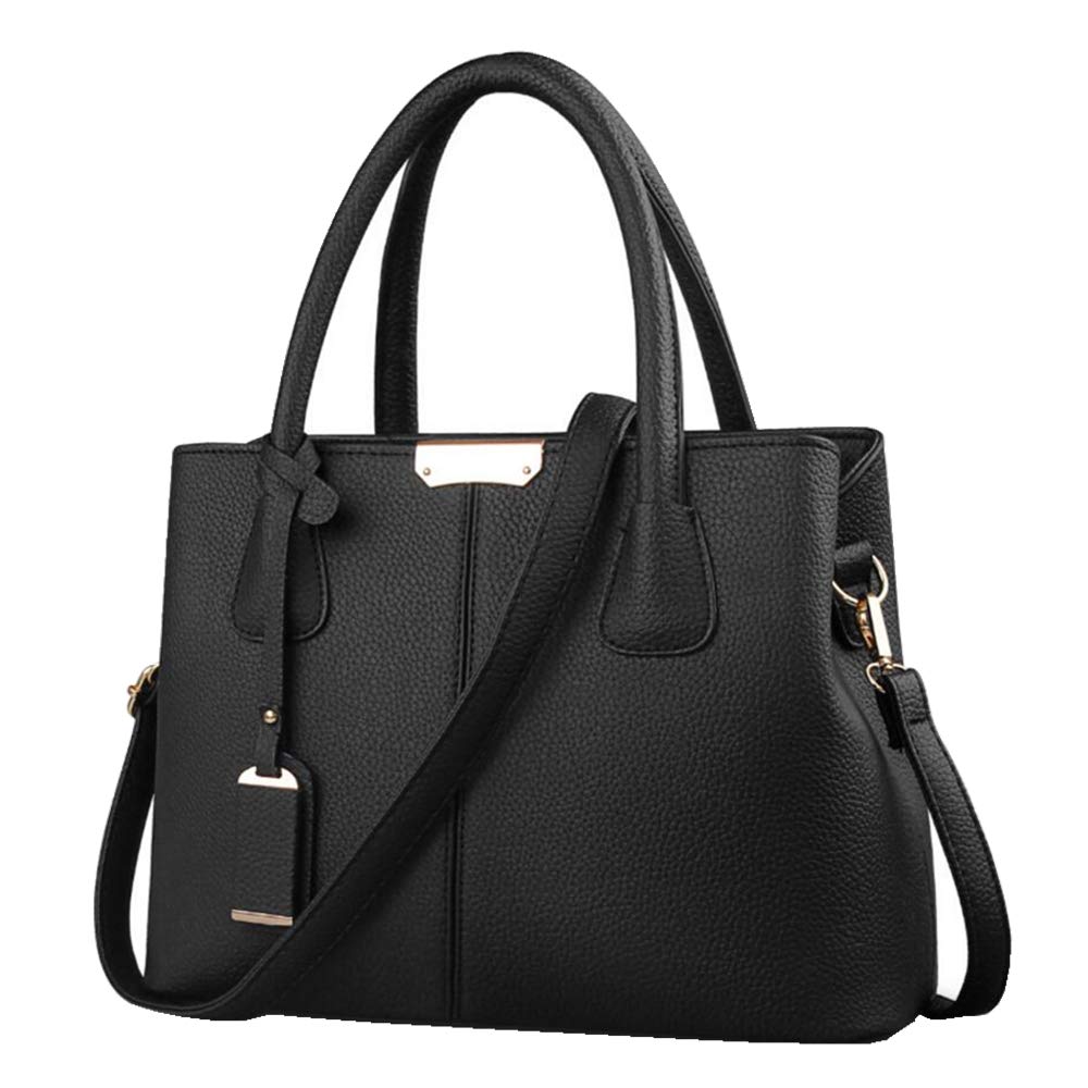 Price:$22.99 B&E LIFE Stylish Women Pu Leather Vertical Utility Top Handle Handbag Satchel Tote Purse Bag (Black)  Handbags   