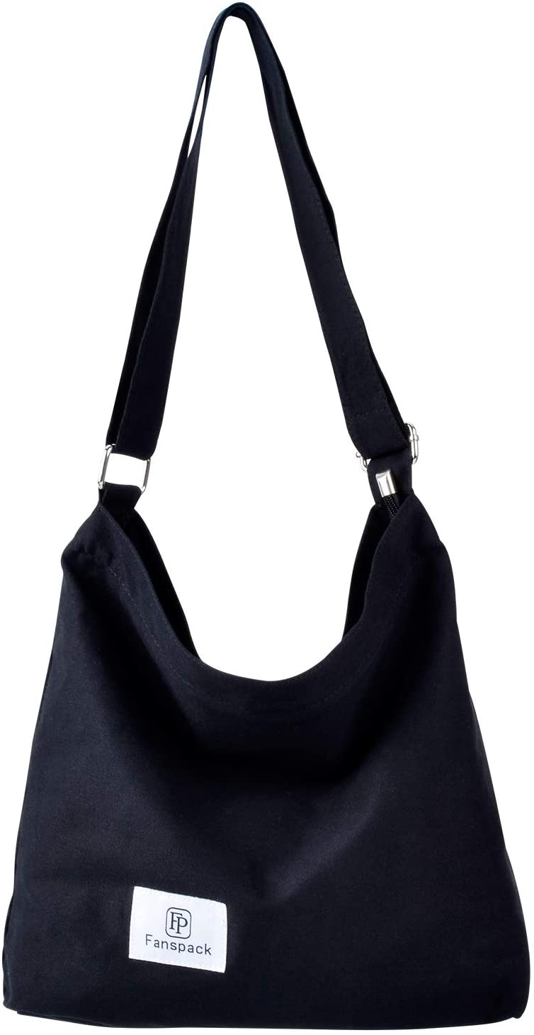 Price:$13.99    Fanspack Women's Canvas Hobo Handbags Simple Casual Top Handle Tote Bag Crossbody Shoulder Bag Shopping Work Bag (Black-Original Design)  Shoes