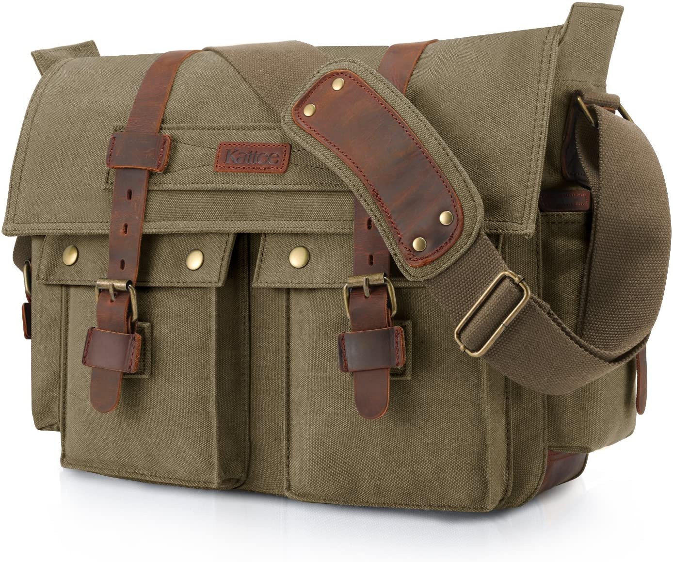 Price:$39.99    Kattee Military Messenger Bag Canvas Leather Shoulder Bag Fits 15.6 Inch Laptop  Computers & Accessories