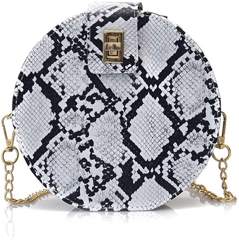Price:$14.99 Fashion Crossbody Bag Snakeskin Shoulder Bag with Chain Strap for Women (white)  Handbags   