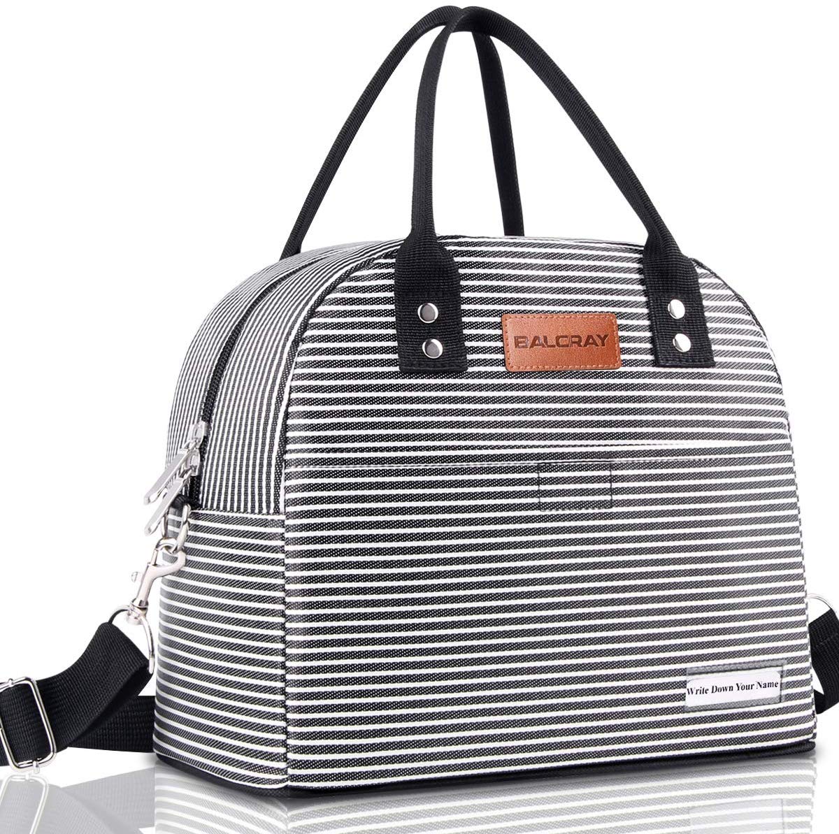 Price:$15.99    BALORAY Reusable Lunch Bag for Women Men Multi-functional Lunch Tote Bags with Shoulder Strap, Thermal Cooler Bag Lunch Container for Women Men Work Picnic (Black White Strip)  Kitchen & Dining