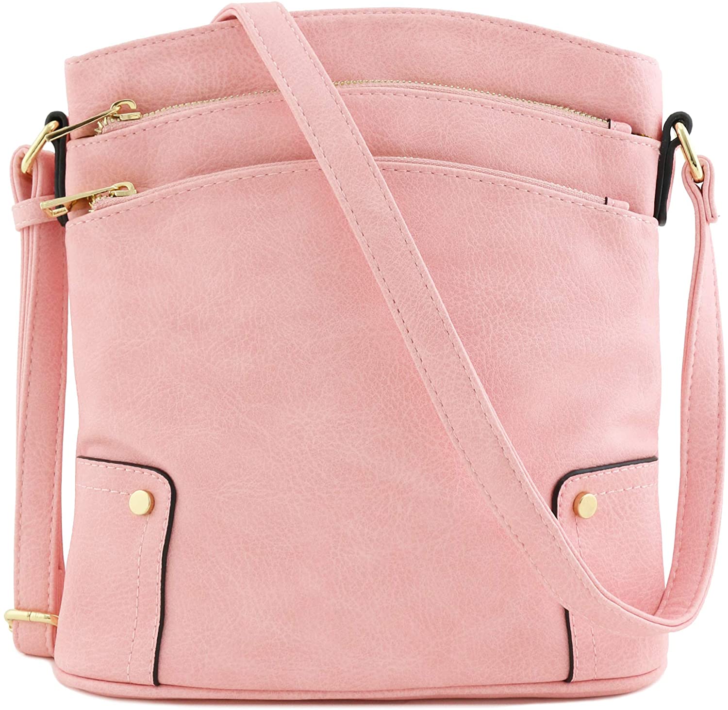 Price:$23.95 Triple Zip Pocket Large Crossbody Bag (Pink)  Handbags   