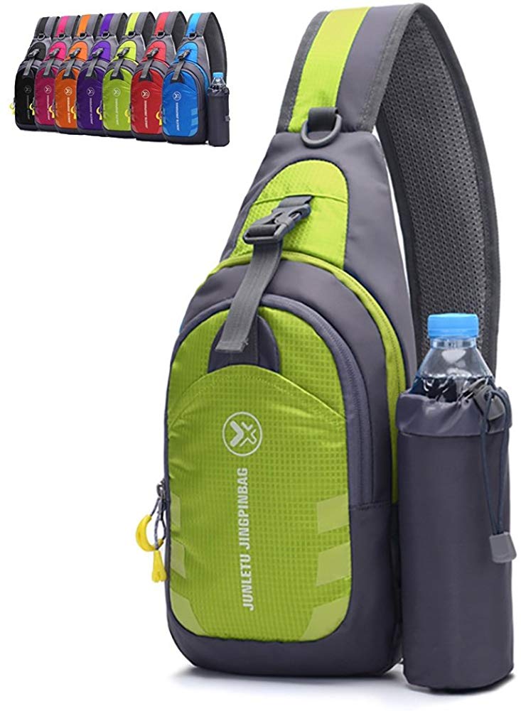 Price:$15.99   | Peicees Chest Crossbody Backpack Sling Backpack Travel Bike Gym Outdoor Daypack Single Shoulder Sling Bag with Water Bottle Holder for Women Men Boys and Girls(Green) | Casual Daypacks