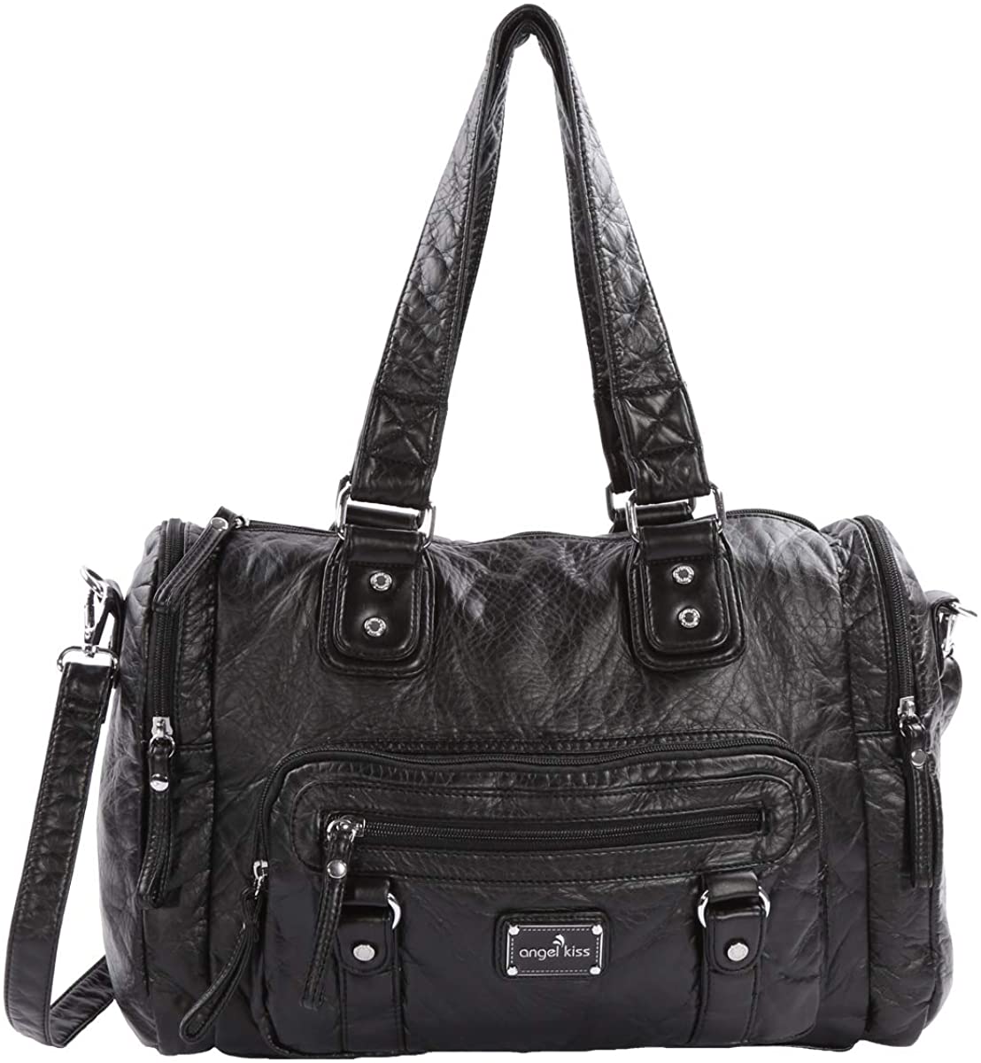 Price:$35.99    Angelkiss Women's Soft Leather Satchel Top-handle Bag Handbags and Purses Casual Shoulder Bags Black  Shoes