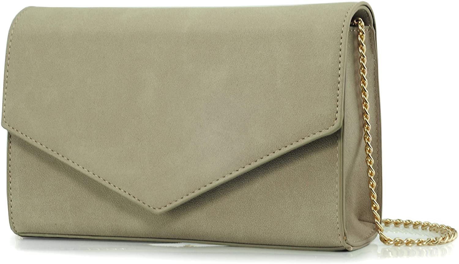 Price:$22.90 Minimalist Evening Envelope Clutch Chain Shoulder Bag Women Faux Leather Suede Purse (Sand)  Handbags   