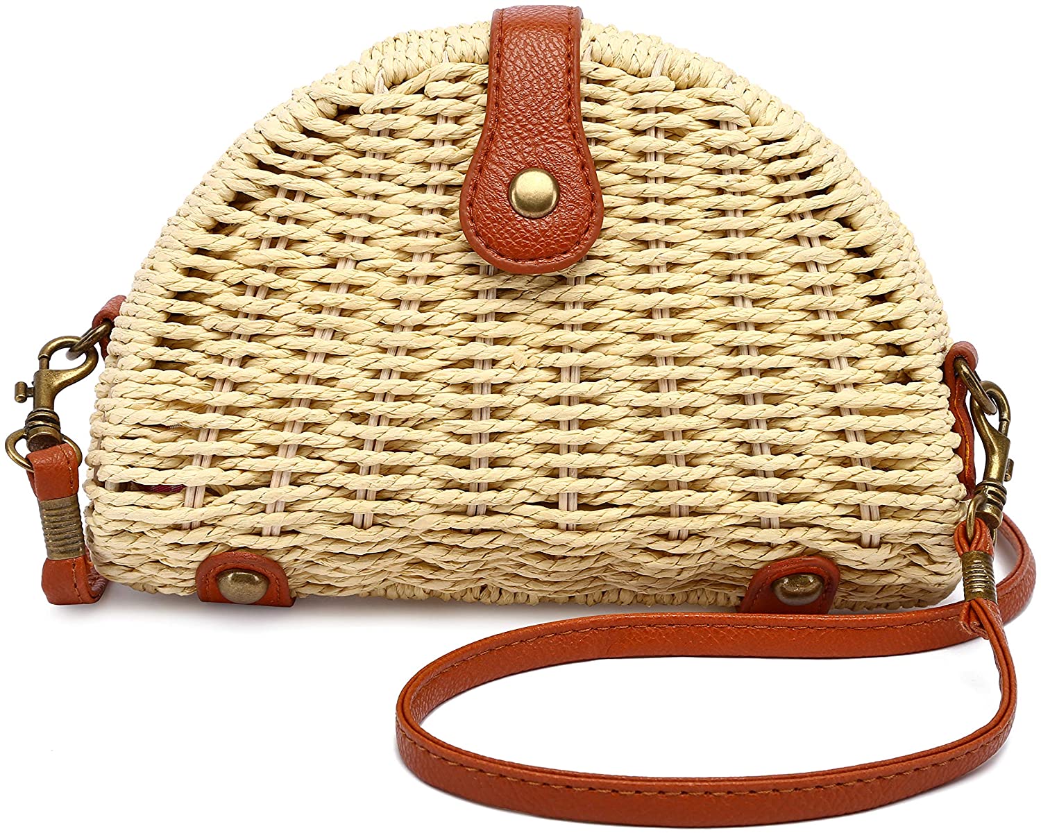 Price:$6.36 Straw Crossbody Bag Womens Shoulder Bag Travel Straw Bag Beach Handmade Semi-circle Beach Bag for Women（Off White)  Handbags   