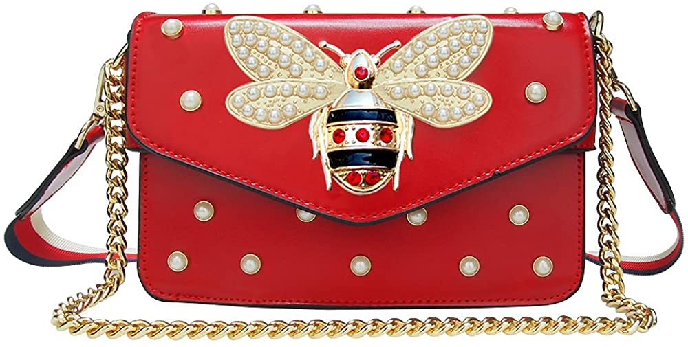 Price:$28.99 Beatfull Fashion Handbags for Women, Pu Leather Shoulder Bags Cross Body Bag with Bee Red  Handbags   