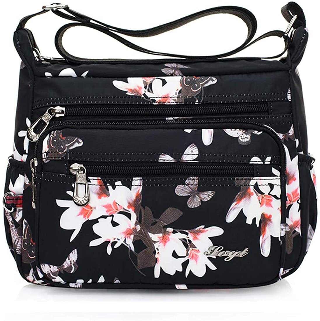 Price:$14.99 Womens Nylon Floral Shoulder Bag Crossbody Bag Messenger Bags Travel Handbags With Adjustable Strap Waterproof (A magnolia)  Handbags   