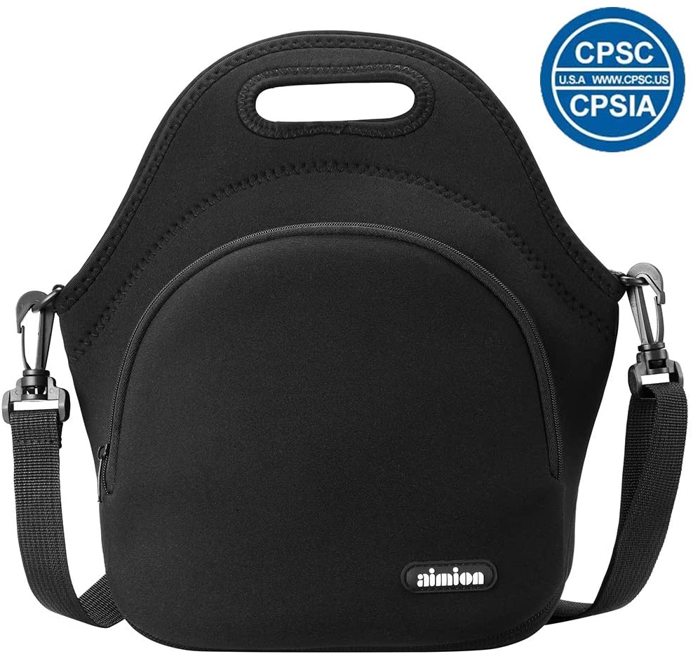 Price:$13.59    Neoprene Lunch Tote, Insulated Lunch Bags with Shoulder Strap Reusable Foldable Handbags with Extra Pocket Lunchbox Bag for Woman Kids Men Teens Outdoor Work/Picnic/Travel(pure black)  Kitchen & Dining