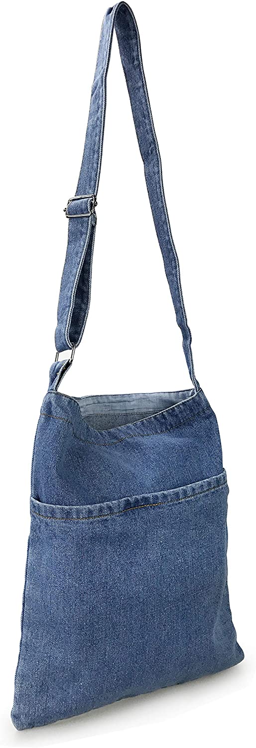 Price:$11.90    Hoxis Portable Travel Two Pocket Soft Denim Cross Body Womens Shoulder Bag Pouch (Blue)  Clothing