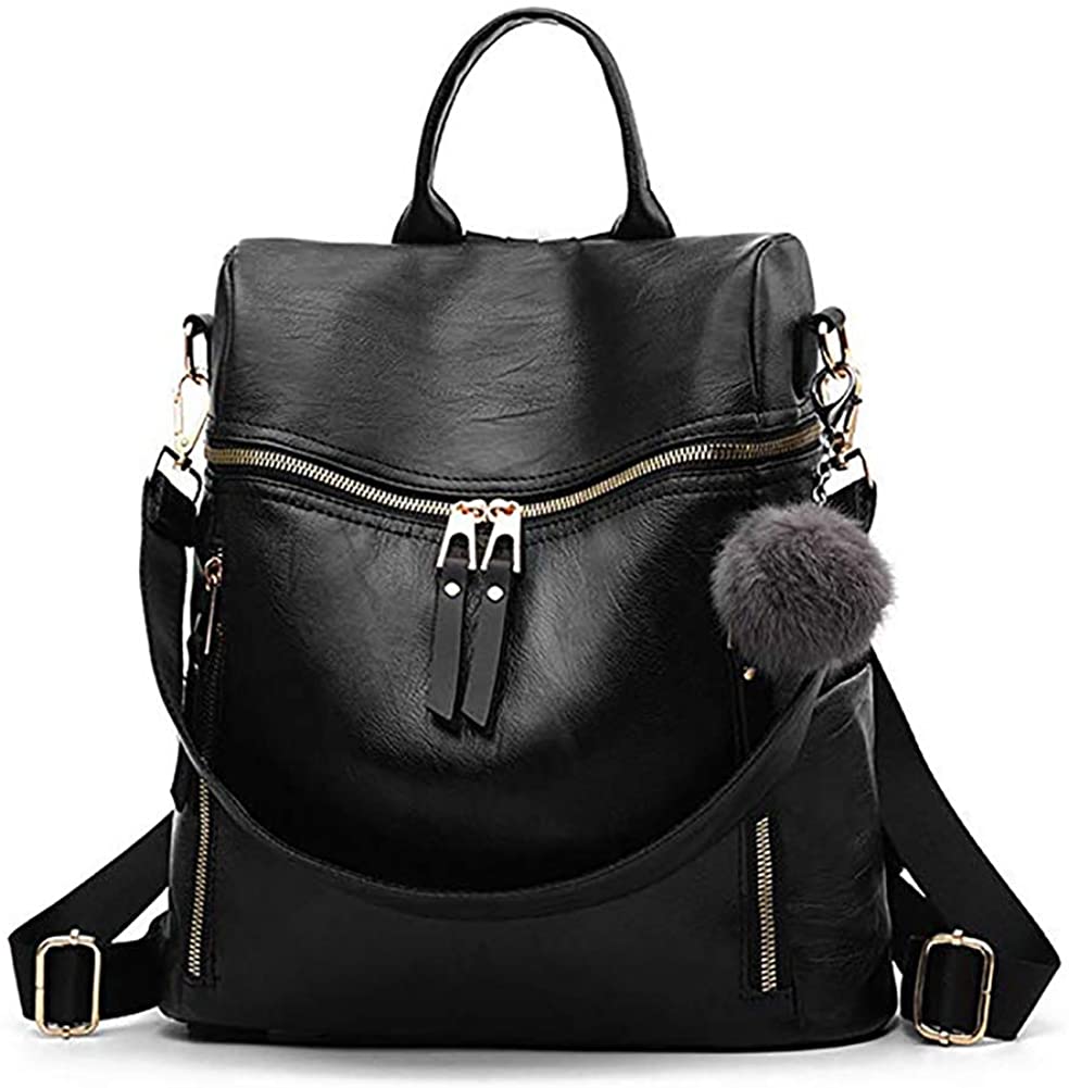 Price:$24.99    Women Backpack Purse Waterproof Nylon Shoulder Bag Headphone Plug Travel Daypack (black-PU)  Clothing