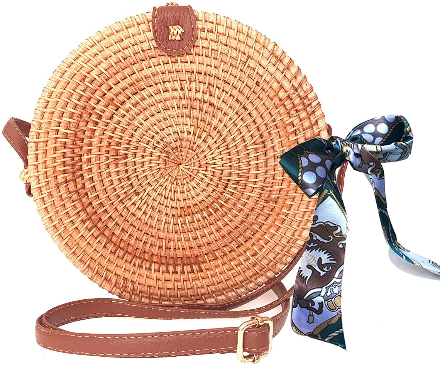 Price:$24.99 Round Straw Purse Handwoven Rattan Bag Women Straw Crossbody Bags Boho Shoulder Purse with Clear Gift Bag  Handbags   