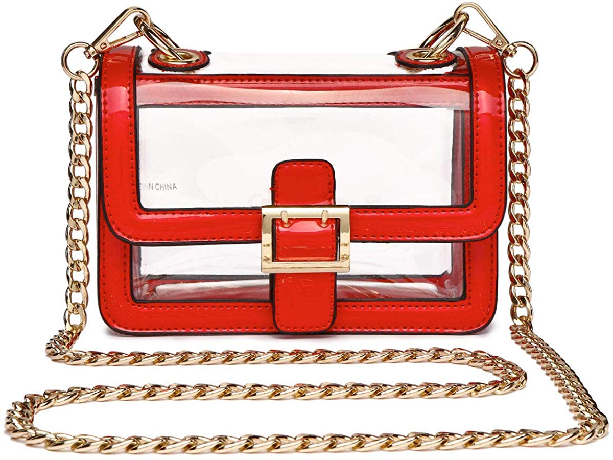 Price:$24.99 Clear Boxy Shoulder Bag Chain Strap Crossbody Purse - NFL Stadium/Concert Venues Approved  Handbags   