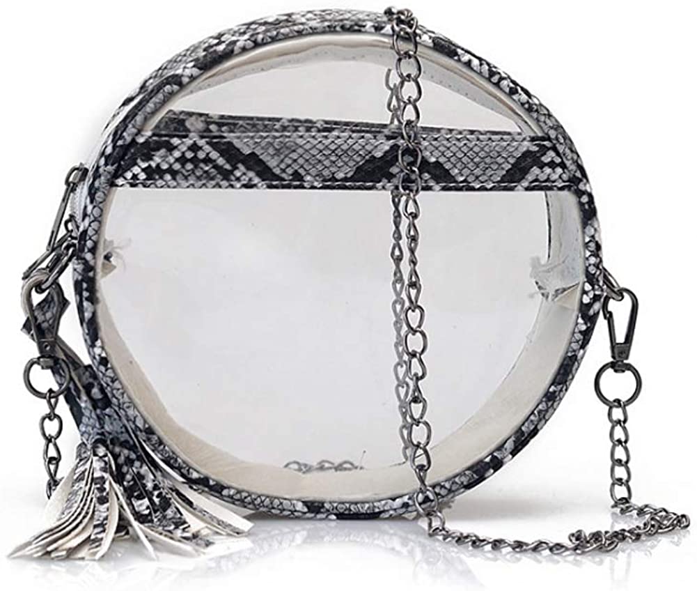 Price:$16.49 Fashion Clear Crossbody Bag Snakeskin Fringe Shoulder Bag Transparent Purse with Adjustable Chain Strap for Women  Handbags   