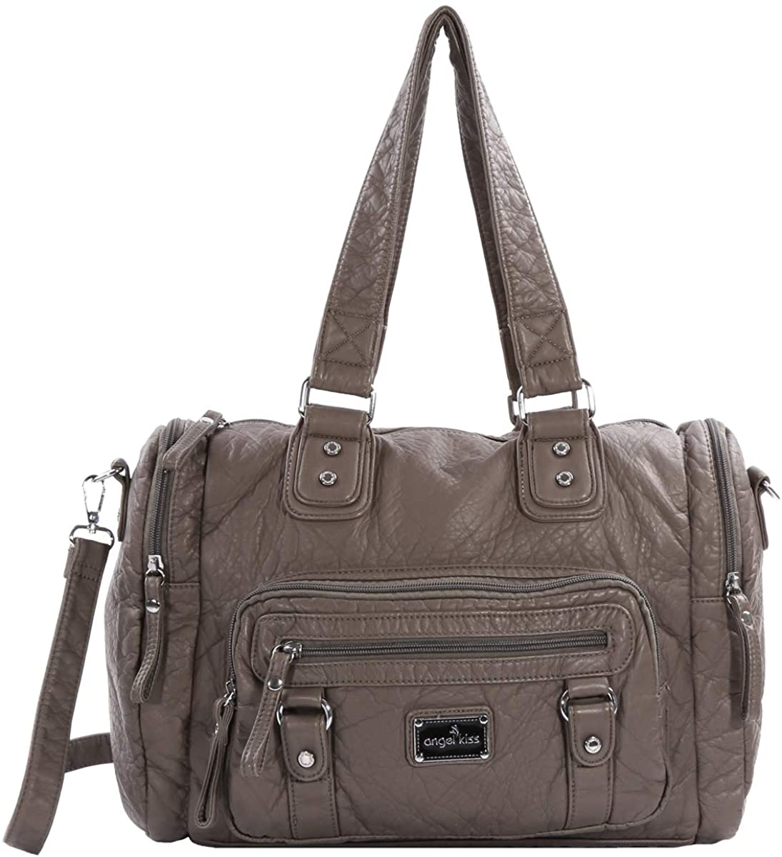 Price:$35.99    Angelkiss Women's Soft Leather Satchel Top-handle Bag Handbags and Purses Casual Shoulder Bags Grey  Shoes