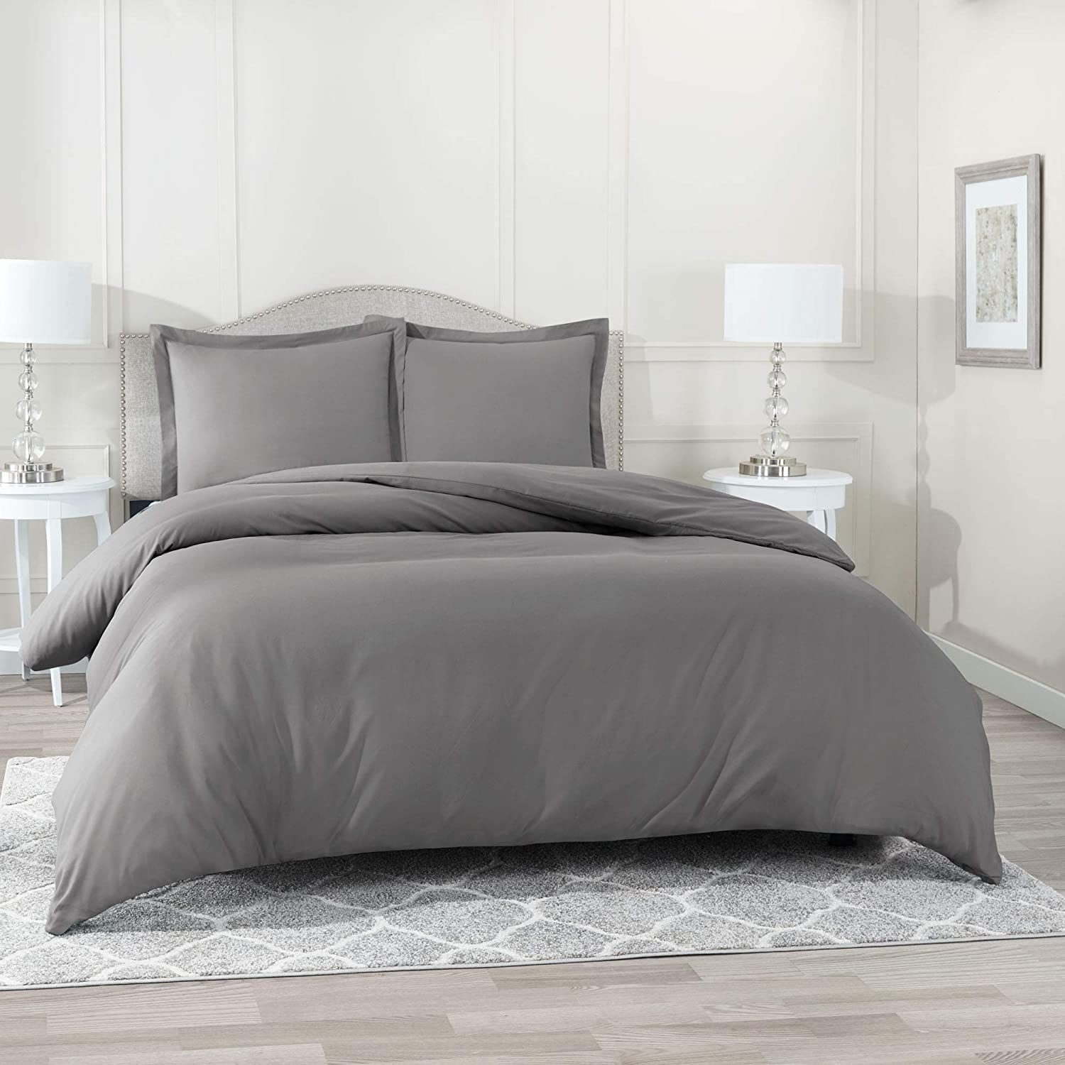 Price:$28.99    Nestl Bedding Duvet Cover 3 Piece Set – Ultra Soft Double Brushed Microfiber Hotel Collection – Comforter Cover with Button Closure and 2 Pillow Shams, Gray - Queen 90"x90"  Home & Kitchen
