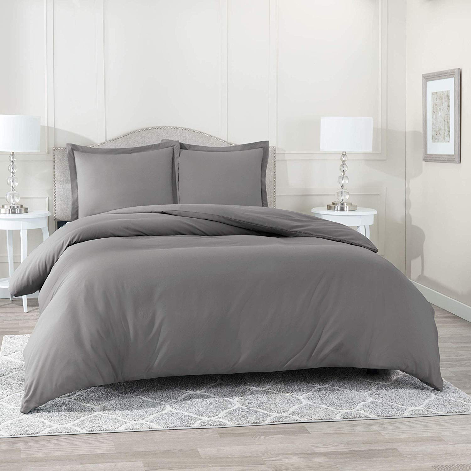 Price:$28.99    Nestl Bedding Duvet Cover 3 Piece Set – Ultra Soft Double Brushed Microfiber Hotel Collection – Comforter Cover with Button Closure and 2 Pillow Shams, Gray - Queen 90"x90"  Home & Kitchen