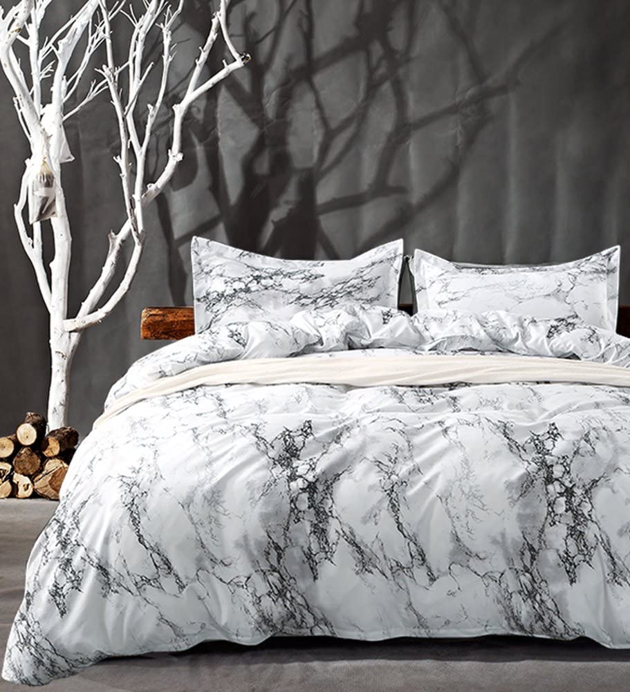 Price:$30.99    NANKO Queen Bedding Duvet Cover Set White Marble, 3 Piece - 1000 - TC Luxury Microfiber Down Comforter Quilt Cover with Zipper Closure, Ties - Best Organic Modern Style for Men and Women  Home & Kitchen