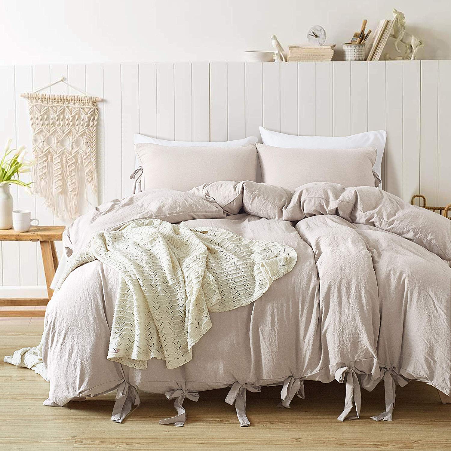 Price:$32.99    annadaif Duvet Cover Queen(90x90 Inch), 3 Pieces Khaki Ultra Soft Washed Cotton Bowknot Bow Tie Queen Duvet Cover, Easy Care Duvet Cover Set for Men, Women  Home & Kitchen