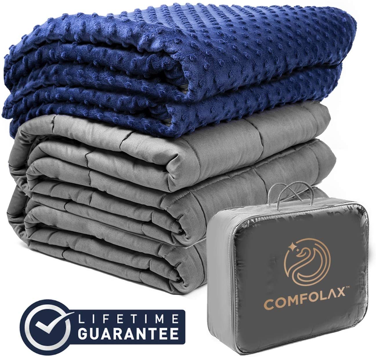 Price:$54.95    COMFOLAX Weighted Blanket + Removable Soft Minky Duvet Cover (Grey Blanket + Navy Blue Minky Cover) (Grey Blanket + Navy Blue Minky Cover, 48"x72" | 15 lbs)  Kitchen & Dining
