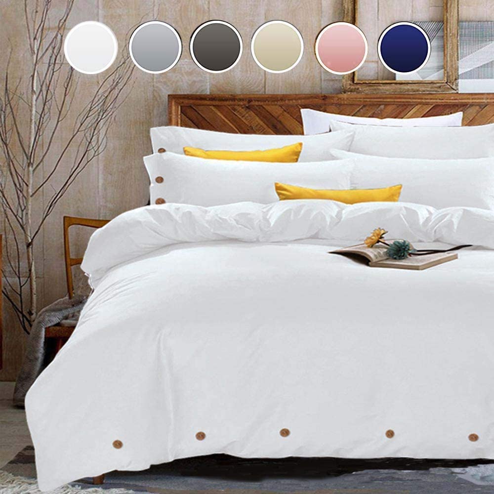 Price:$29.99    NANKO Duvet Cover Set Queen, 3 Piece - 1200 TC Hotel Luxury Microfiber Down Comforter Quilt Bedding Cover with Deco Buttons, Zipper, Ties - Best Modern Style for Men and Women, White  Home & Kitchen