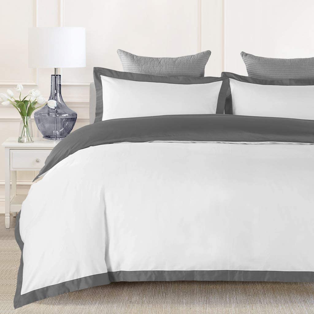 Price:$67.99    JOHNPEY Duvet Cover Queen - 1000TC Egyptian Cotton Comforter Cover Set/Bedding Set(1 Duvet Cover + 2 Pillow Shams)- Button Closure(Gray/White)  Home & Kitchen