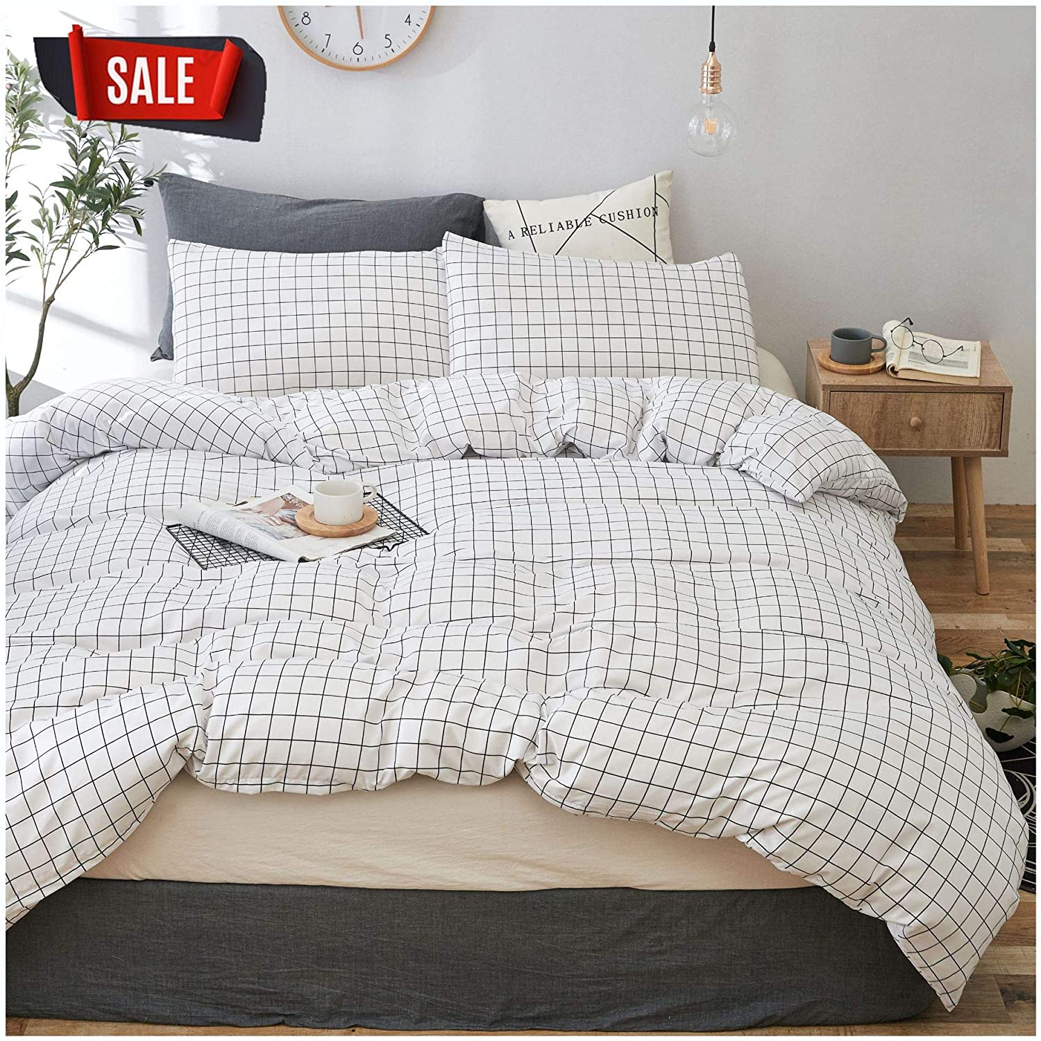 Price:$29.95    YZZ COLLECTION Queen Bedding Duvet Cover Set, Premium Microfiber,Grid Pattern On Comforter Cover-3pcs 1x Duvet Cover 2X Pillowcases,Comforter Cover with Zipper Closure (Full/Queen)  Home & Kitchen