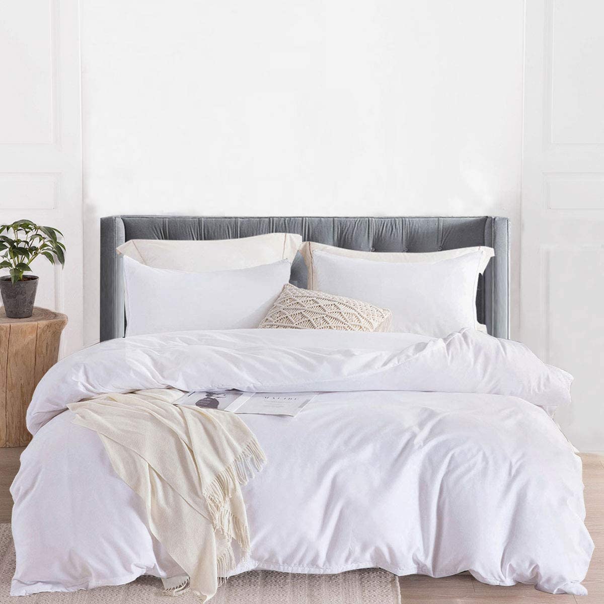 Price:$29.99    JOHNPEY Duvet Cover Queen, 100% Washed Microfiber 3pcs Comforter Cover Set/Bedding Set,Solid Color Soft and Breathable with Zipper Closure(White,Queen90 90")  Home & Kitchen