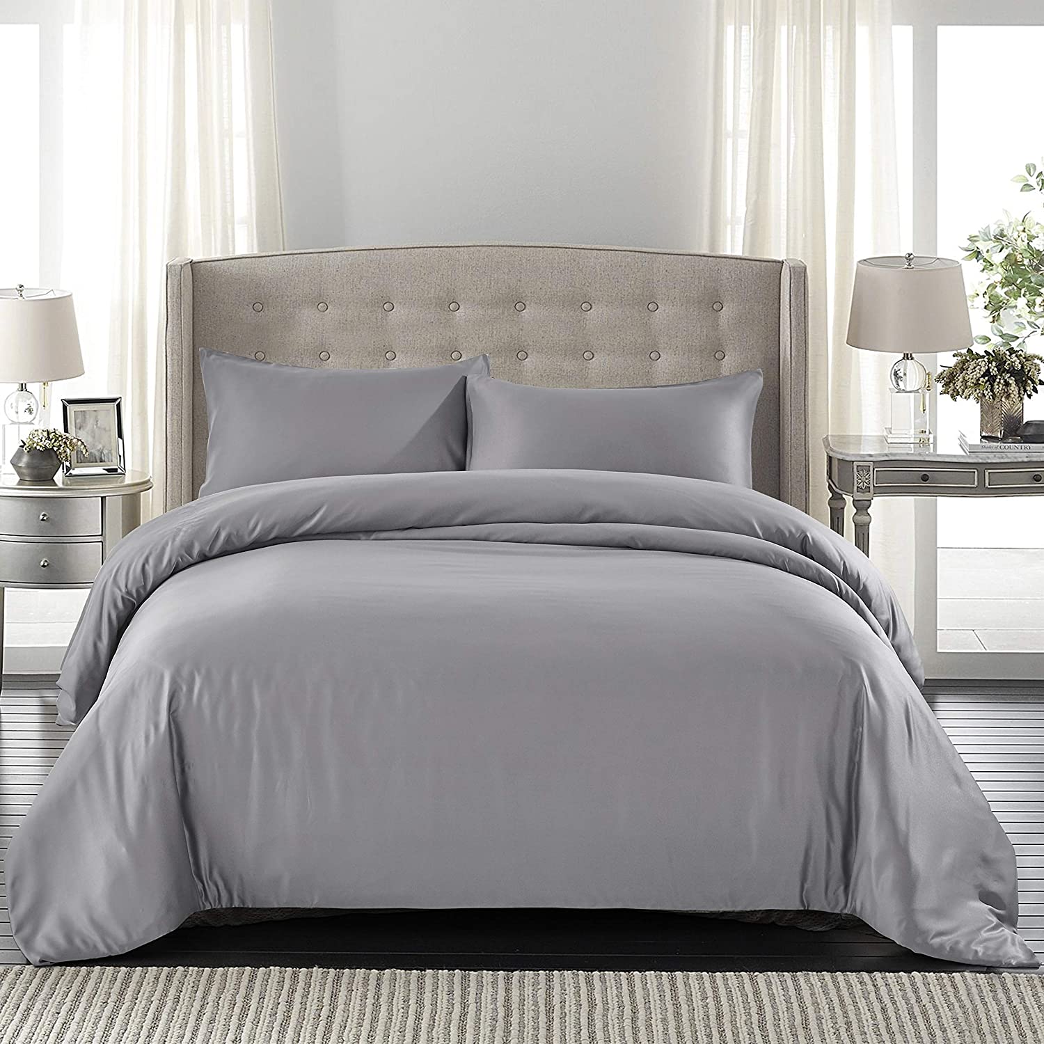 Price:$19.99    Somoft Duvet Cover 3 Piece Set –Protects and Covers Your Comforter/Duvet Insert,Luxury Microfiber,Comforter Cover with 2 Pillow Shams, Color Grey,King Size 90"x104"  Home & Kitchen