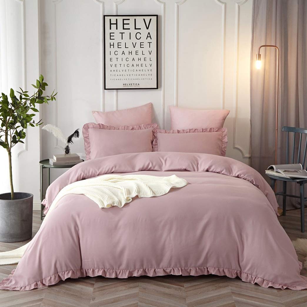 Price:$39.99    HYPREST Queen Duvet Cover Set - Microfiber Soft Comfortable Durable Ruffled Pink Blush Duvet Cover Bedding Set (Not Including Comforter)  Home & Kitchen