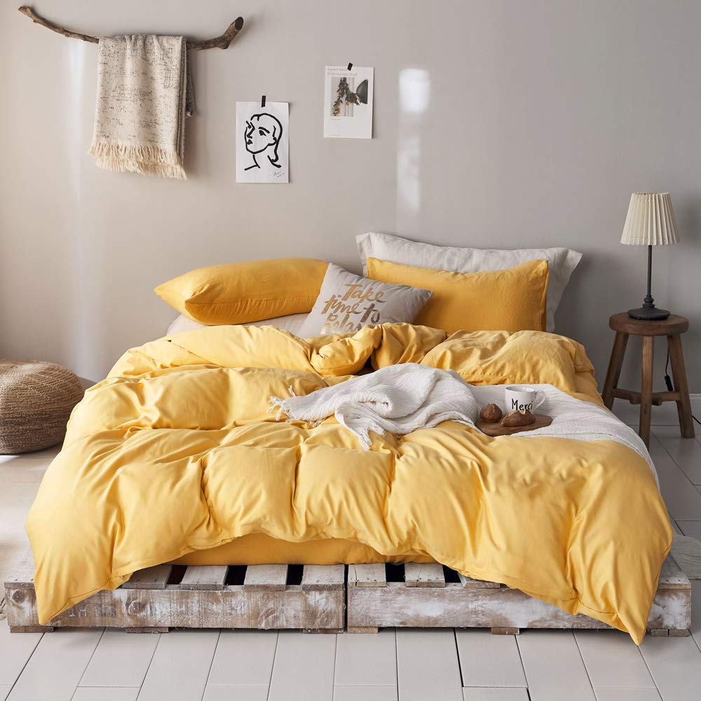 Price:$44.99    mixinni 3 Pieces Modern Style Duvet Cover Set Solid Color Gold Microfiber Bedding Cover Set with Zipper Ties for“Him and Her” (1 Duvet Cover + 2 Pillow Shams),Easy Care,Soft,Durable (Gold,Queen Size)  Home & Kitchen