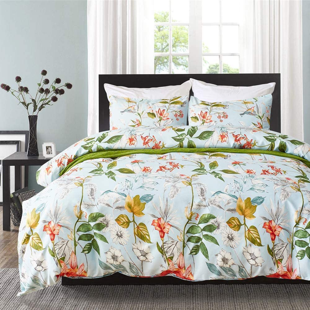 Price:$19.99    Argstar 2 Pcs Flower Duvet Covers Twin, Botanical Bedding Sets, Light Blue Comforter Cover with Red Flowers Green Leaves, Soft Lightweight Microfiber, 1 Duvet Cover and 1 Pillowcover  Home & Kitchen