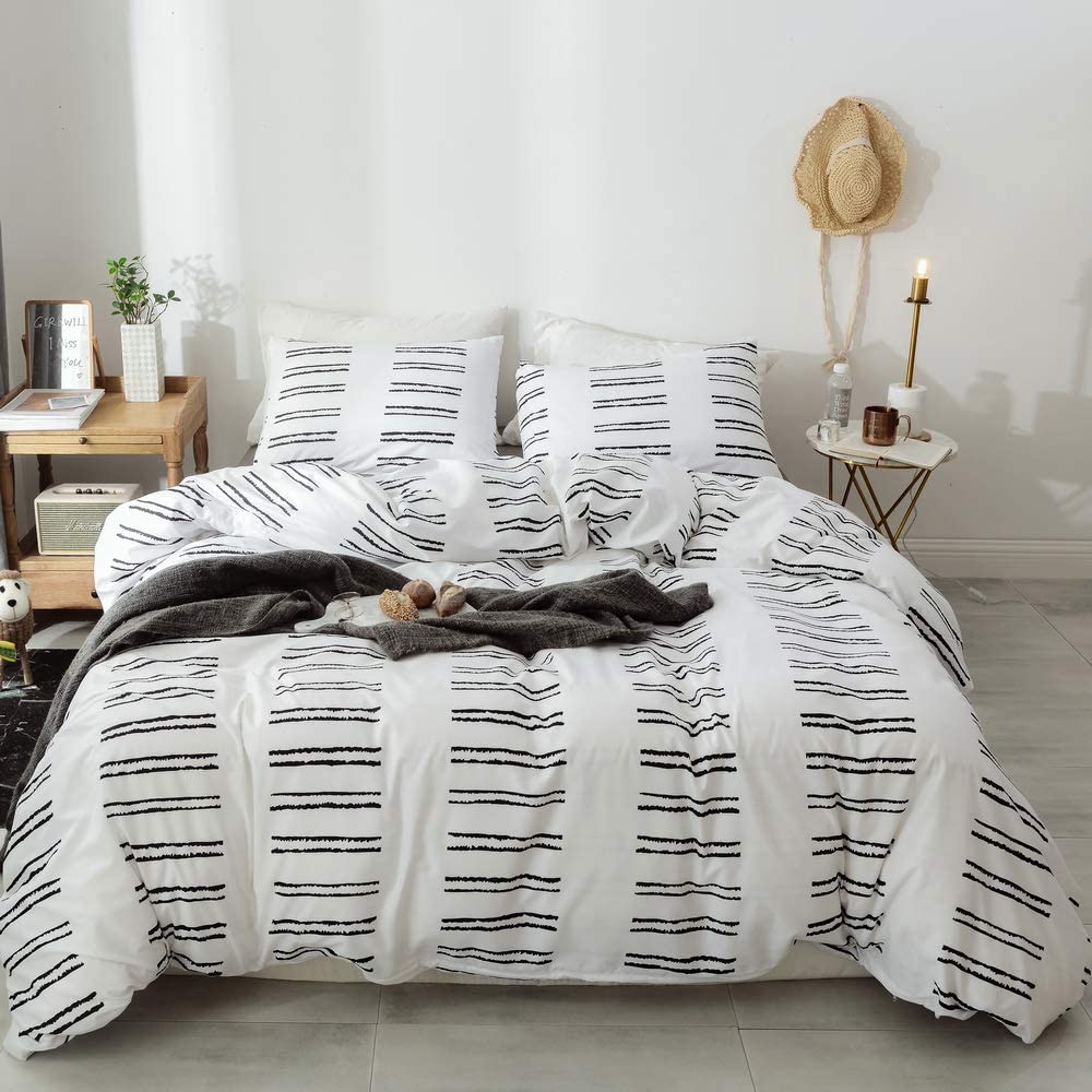 Price:$25.99    Janzaa 3 PCs Duvet Cover Set, Microfiber Soft Duvet Cover Queen with Pillow Shams (White, Queen)  Home & Kitchen